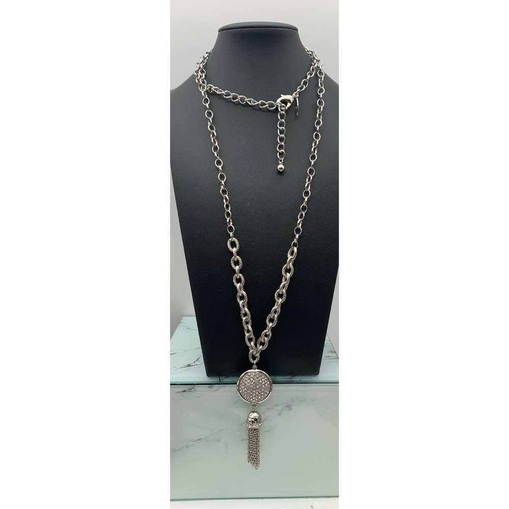 Chicos Silver Tone Clear Rhinestone Tassel Pendant‎ Simple Elegance Necklace